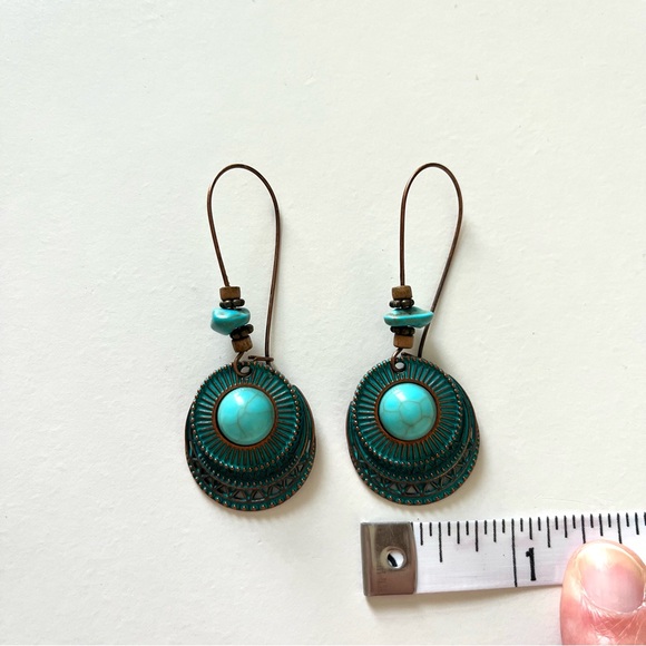Turquoise Color and Bronze Boho Hippie Earrings - Picture 6 of 6